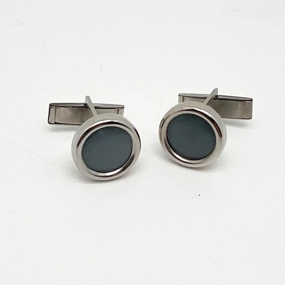 Lot of 2 Vintage Pairs of Glass Cuff Links Silver Tone Blue And Red/Brown